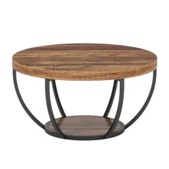 Online Tribesigns Wooden Coffee Table, 2-Tier Round Central Cocktail Table with Shelves