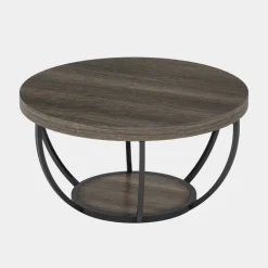 Online Tribesigns Wooden Coffee Table, 2-Tier Round Central Cocktail Table with Shelves
