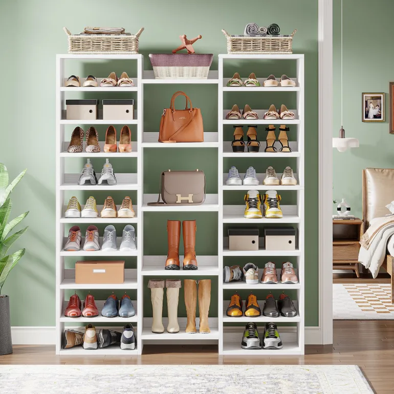 Best Tribesigns Wooden Shoe Rack, Freestanding Shoe Organizer with 23 Storage Shelves