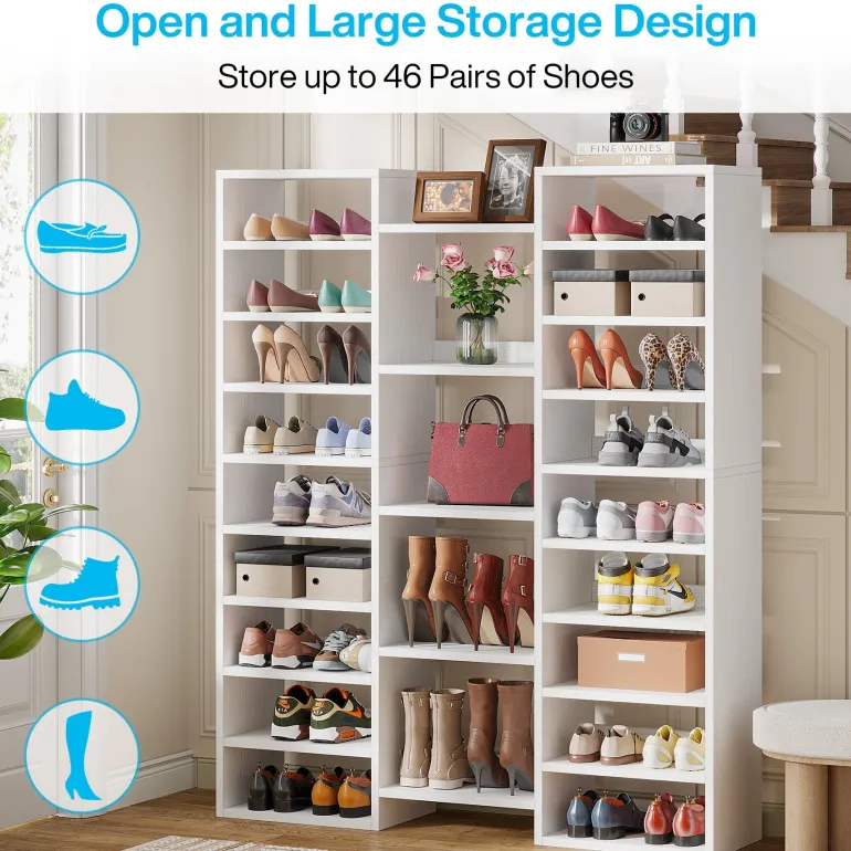 Best Tribesigns Wooden Shoe Rack, Freestanding Shoe Organizer with 23 Storage Shelves