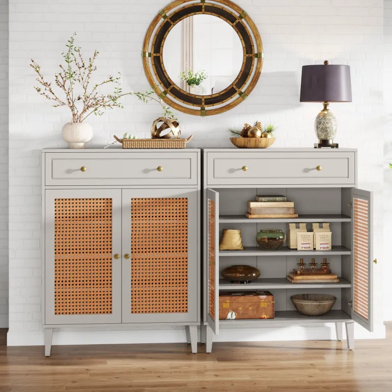 Cheap Tribesigns Wooden Storage Cabinet Sideboard with Adjustable Shelves and Drawer