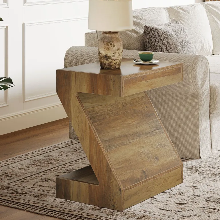 Best Sale Tribesigns Z - Shaped End Table, Wooden Side Table Nightstand